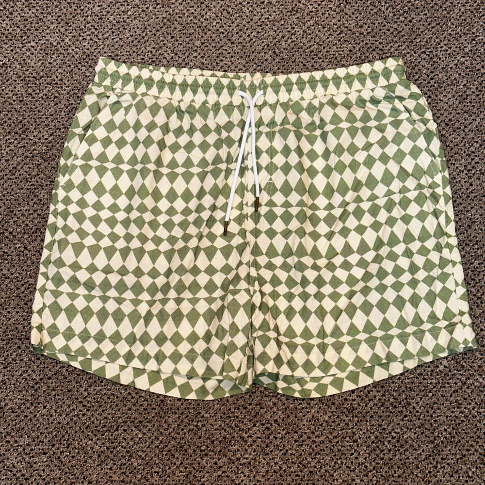 Dandy Del Mar Green Harlequin Diamond Shorts Mens XL New With Tags Resort Wear